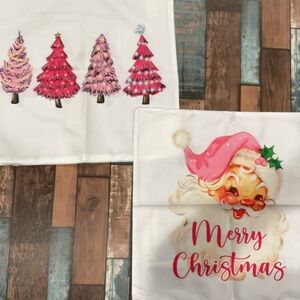 Christmas decorative 2 pillow cases new holiday Santa Christmas tree pink